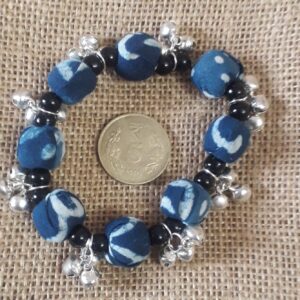 Fabric Bracelet with Glass Beads and Ghungroo